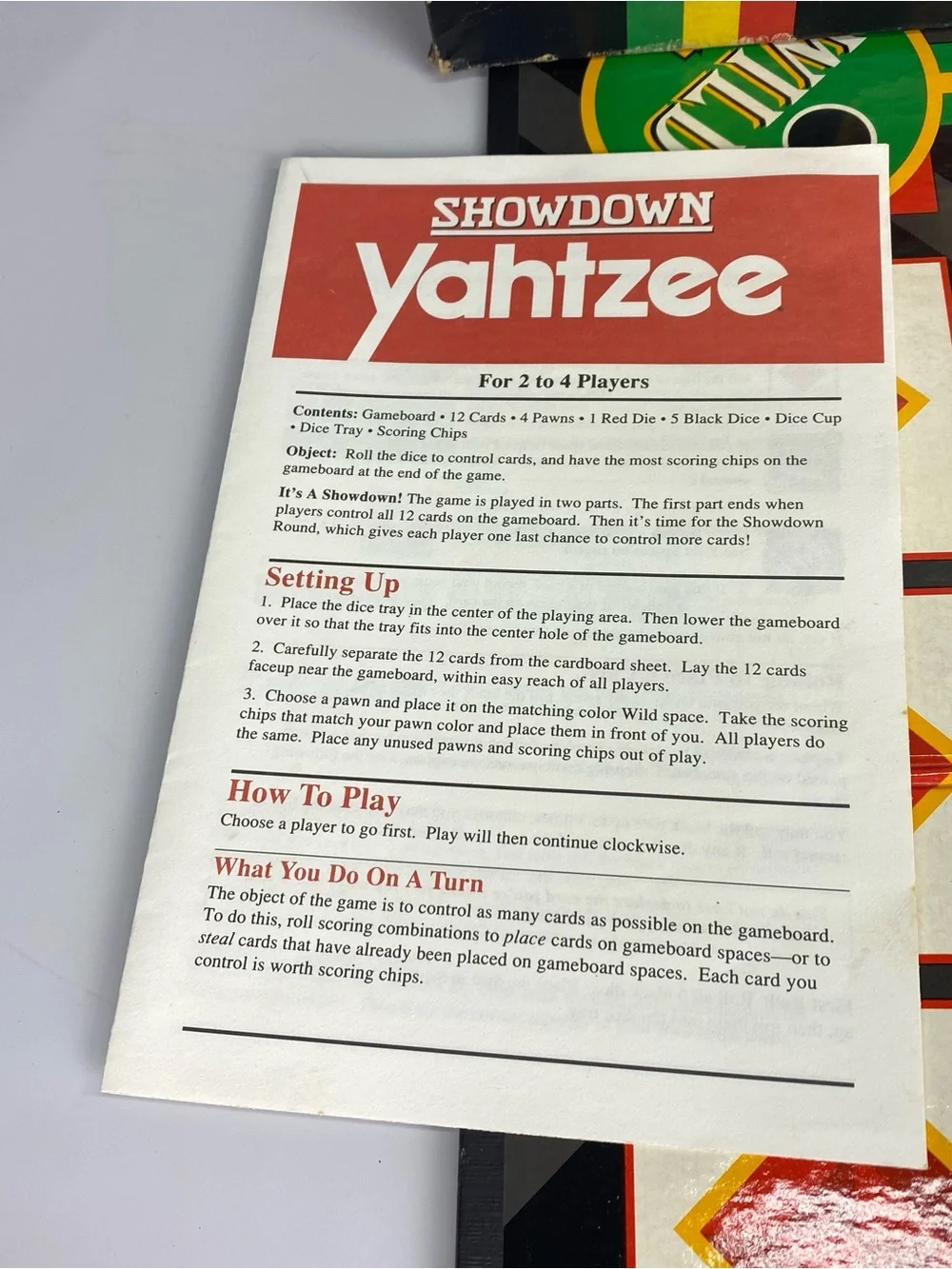 Vintage Showdown Yahtzee Dice Board Game Milton Bradley 1991 Shake Steel & Score